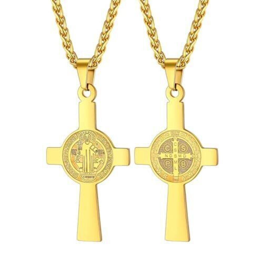 8824 Catholic Gift Jewelry 18K Gold Plated Saint St Benedict Medal Rosary